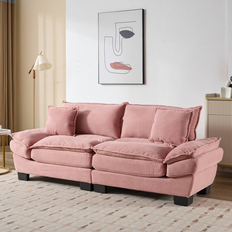 Oversized Corduroy Loveseat Sofa - 84" Wide Deep-Seat Couch with Pillows for Living Room, Apartment, Office