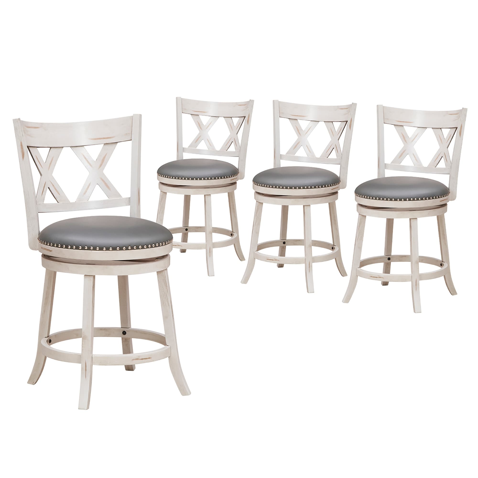 Gymax 25.5'' Swivel Bar Stools Set of 4 Solid Wood Stools w/ X-shaped