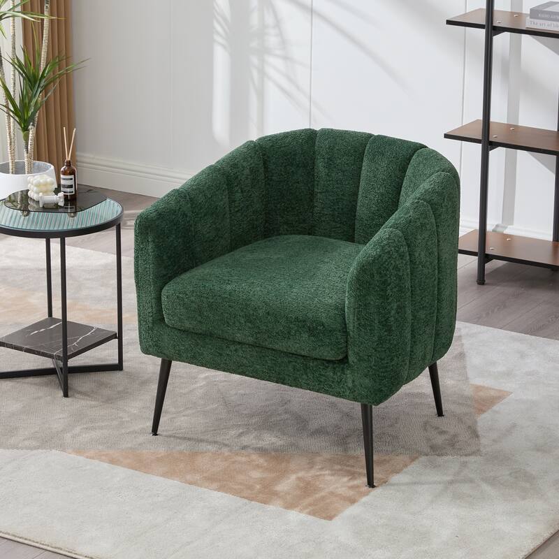 Roomfitters Chenille Barrel Accent Chair, Channel Tufted Vanity Lounge Armchair with Metal Legs for Living Room or Bedroom