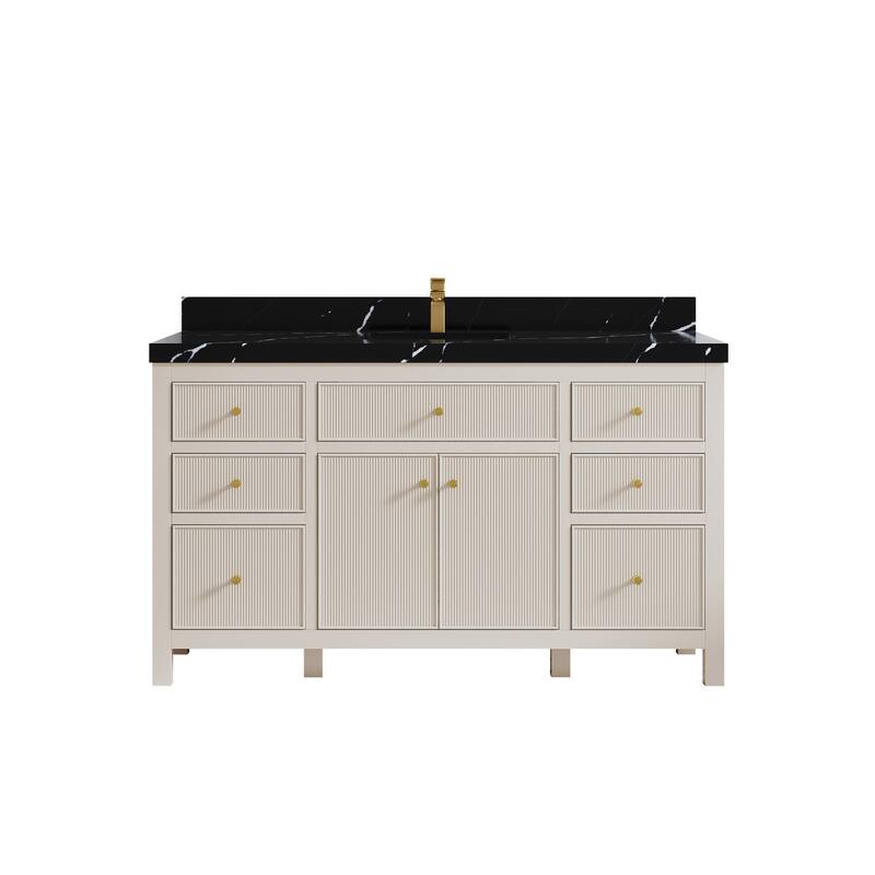 Willow Collections 60 in W x 22 in D Sonoma Free Standing Reeded Single Sink Bathroom Vanity with Countertop