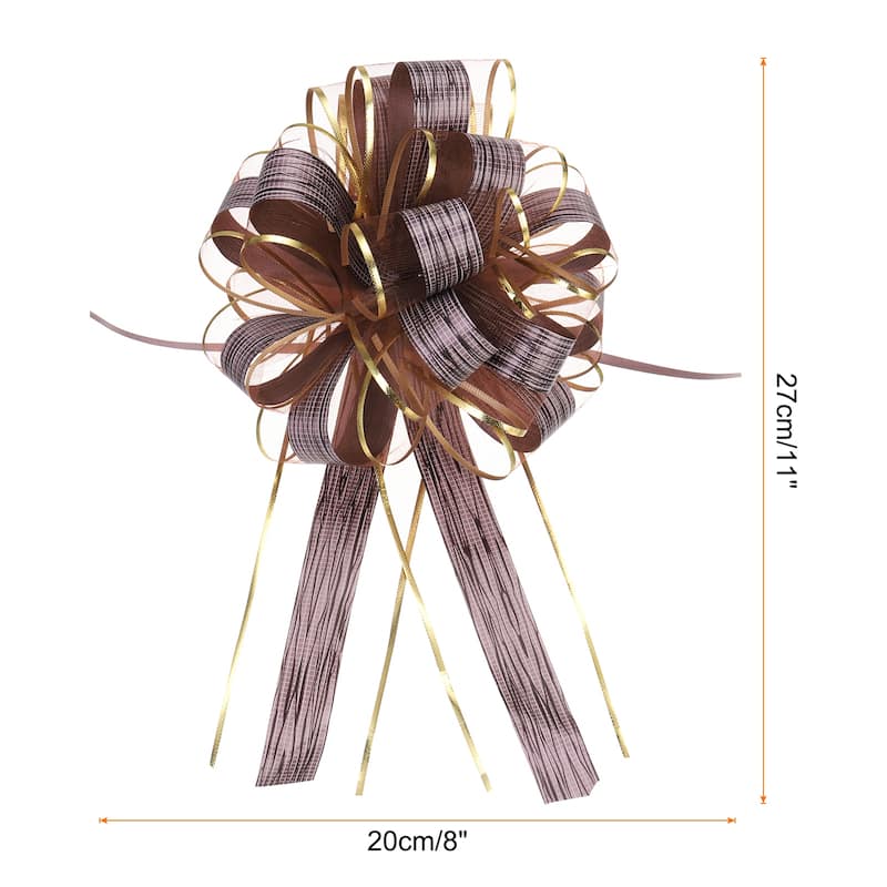 20pcs Large Pull Bow Gift Wrapping Bows Ribbon Organza - Coffee - 8 Inch