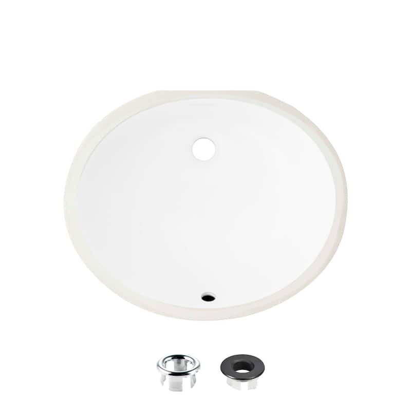 STYLISH 19.5 inch Oval Undermount Porcelain Bathroom Sink with 2 Overflow Finishes - Black Ring Overflow