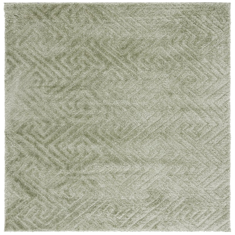SAFAVIEH Tahoe Shag Nieki Geometric 1.2-inch Thick Rug - 3' Square - Sage - Square