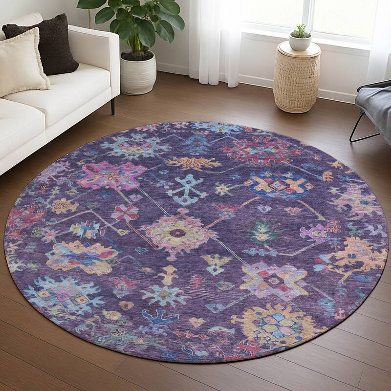 Machine Washable Indoor/ Outdoor Boho Traditional Chantille Rug