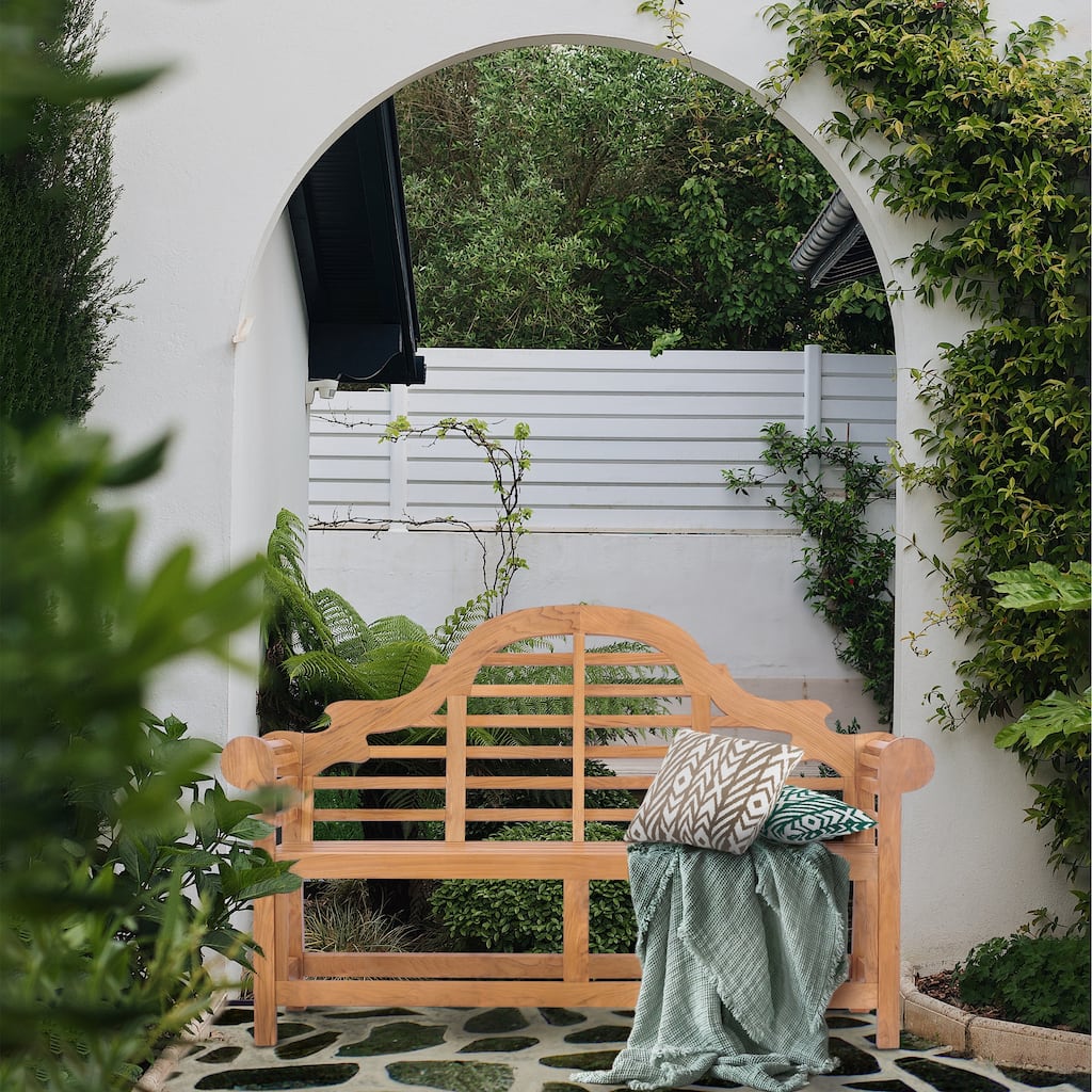 Chic Teak Lutyens Teak Wood Outdoor Garden & Patio Double Bench