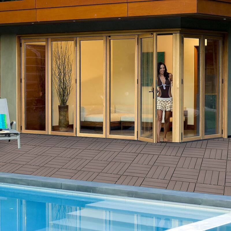 11.8" x 11.8" square wood-plastic composite deck tiles