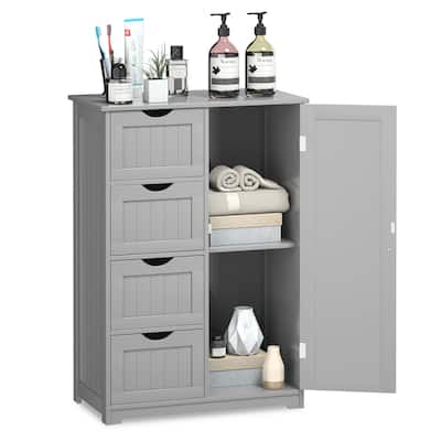 Modern 4-Drawer Wooden Bathroom Cabinet Free Standing Cupboard