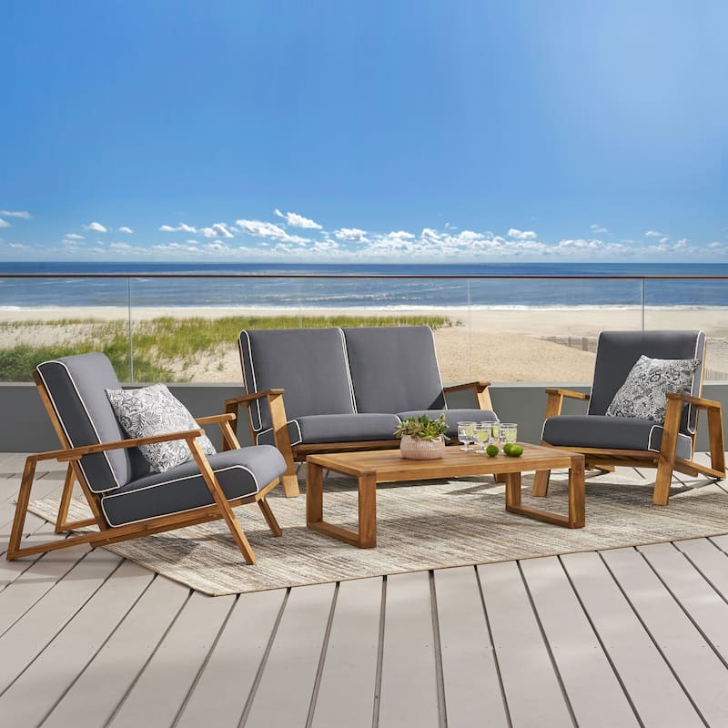 Paloma Outdoor Acacia 4-piece Cushioned Chat Set by Christopher Knight Home