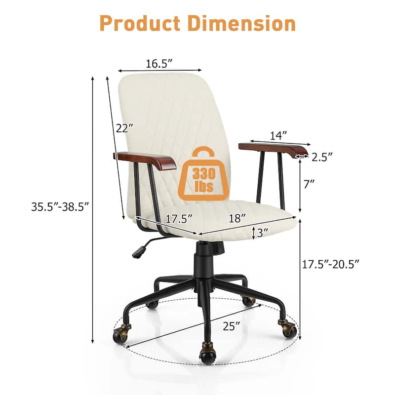 Gymax Velvet Home Office Chair Swivel Adjustable Task Chair w/ Wooden