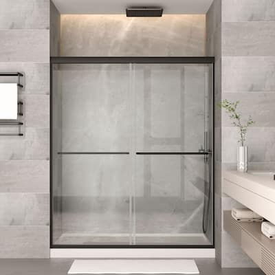 70'' H Glass Double Sliding Shower Door in Black/Chrome