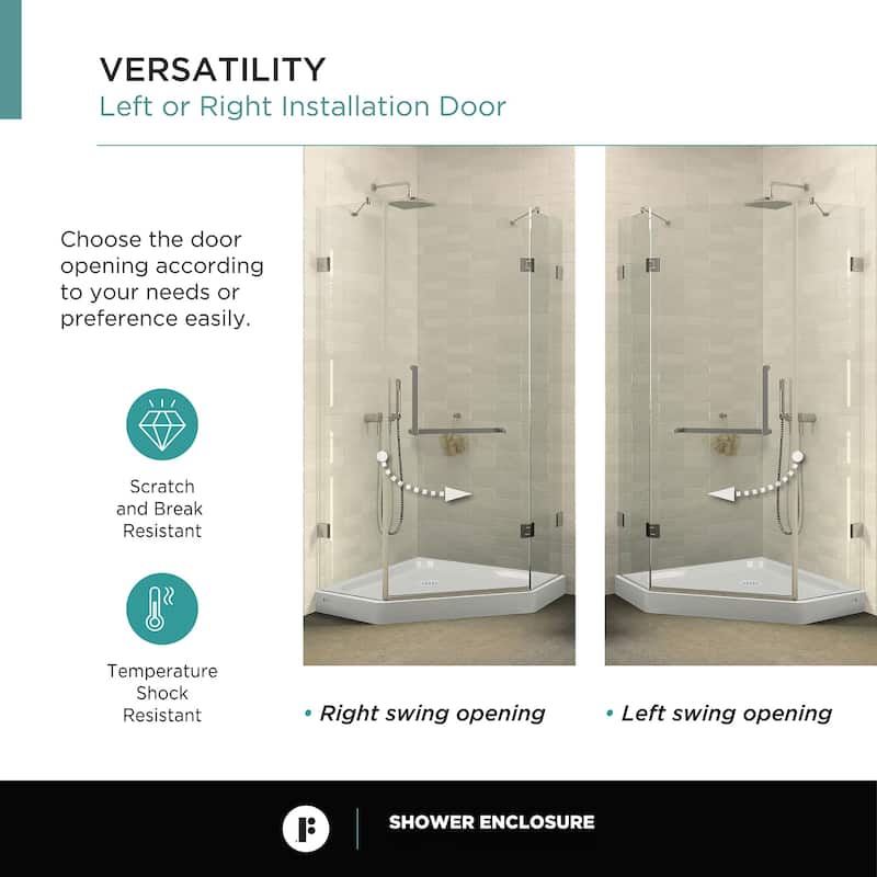 Neo Angle, Acrylic Shower Base with Compatible Glass Frameless Shower Enclosure