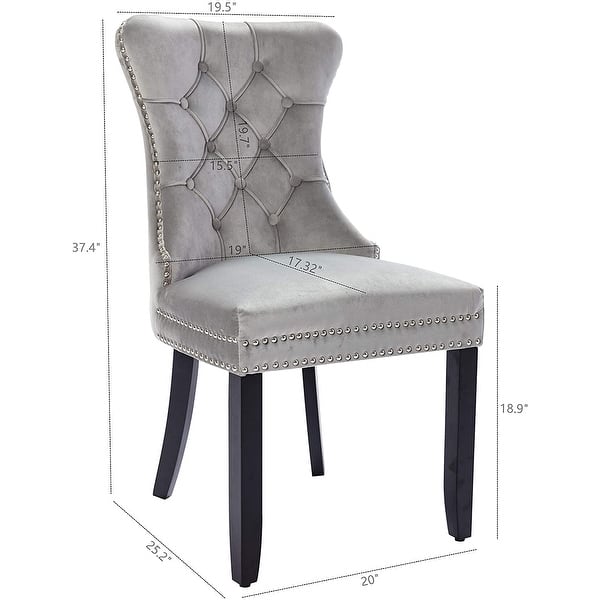 dimension image slide 2 of 3, High Back Velvet Upholstered Dining Chairs