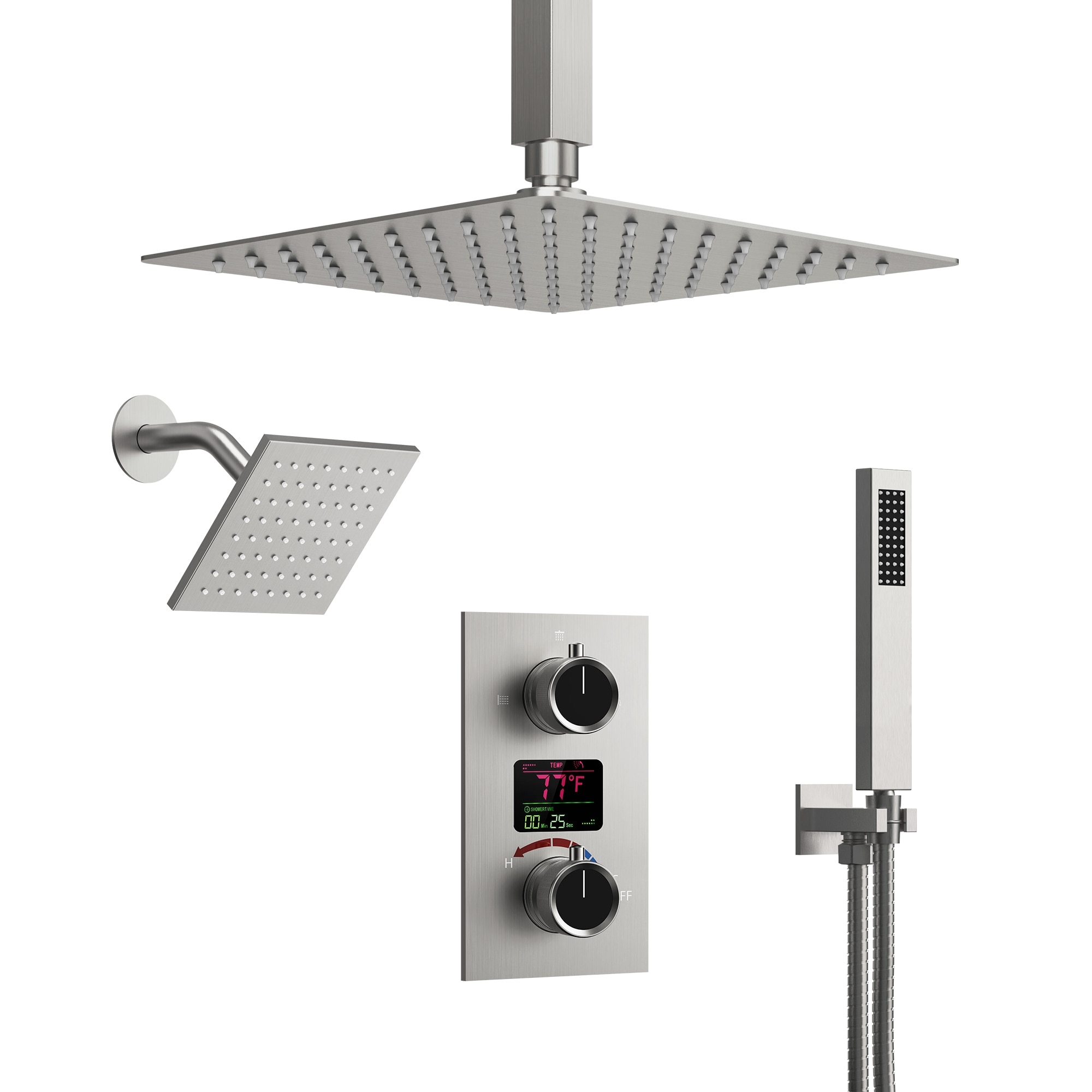 LCD Temperature Display Shower System, Dual Shower Heads Pressure Balance Shower Faucet Set