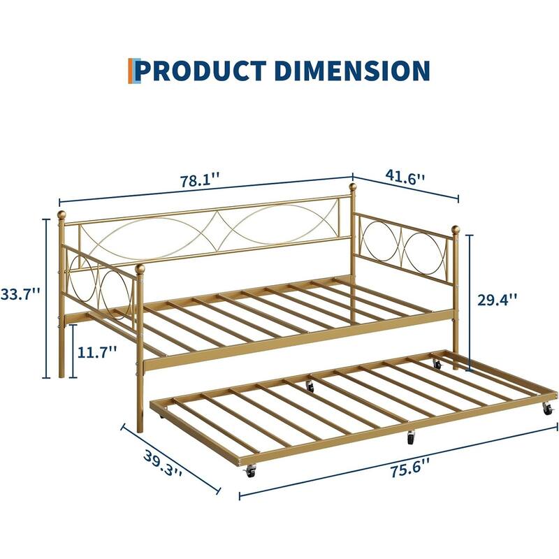 Metal Daybed with Trundle Set, Space-Saving Sofa Bed Frame with Steel Support for Bedroom or Living Room