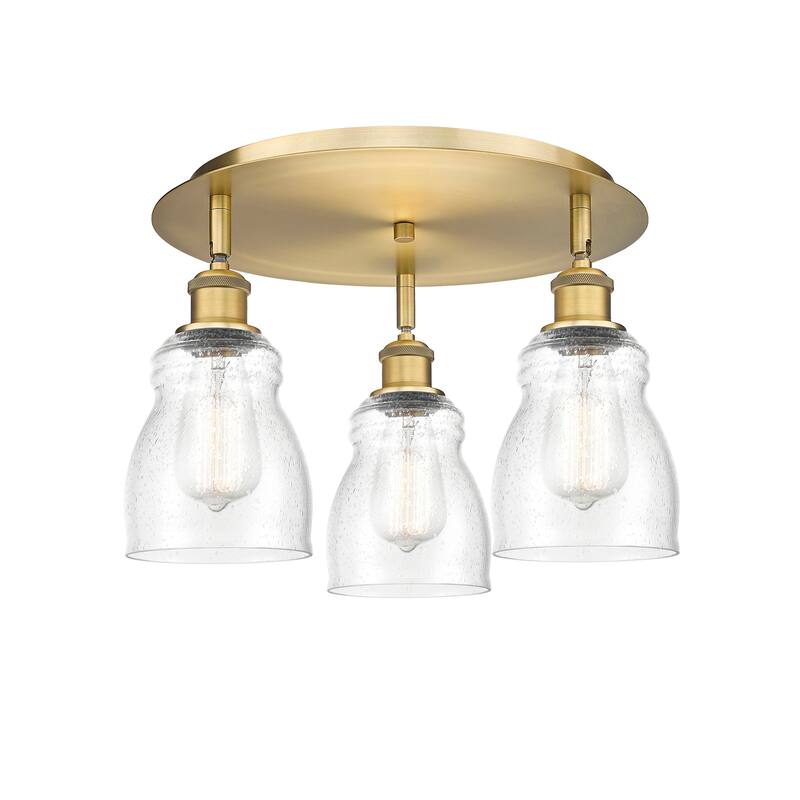 Innovations Lighting Ellery - 3 Light 17" Flush Mount - Brushed Brass/Seedy