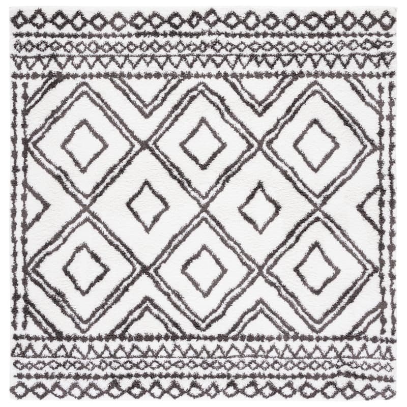 SAFAVIEH Berber Shag Anna Rug - 7' Square - Ivory/Dark Grey