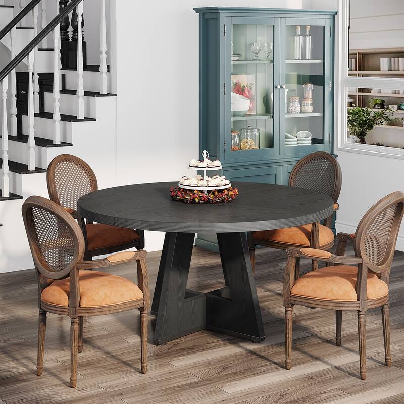 47-inch Round Dining Table Wood Dinner Table for 4-6 People
