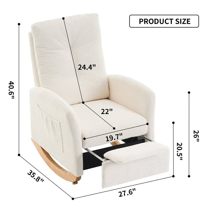High Back Wood Rocking Chair with Footrest and Side Storage Pocket