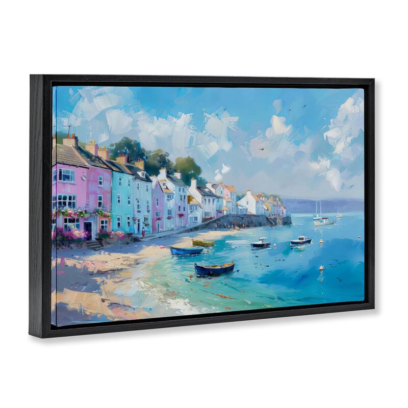 Stupell Seaside Village Cottages Framed Floater Canvas Wall Art Design By LSR Design Studio