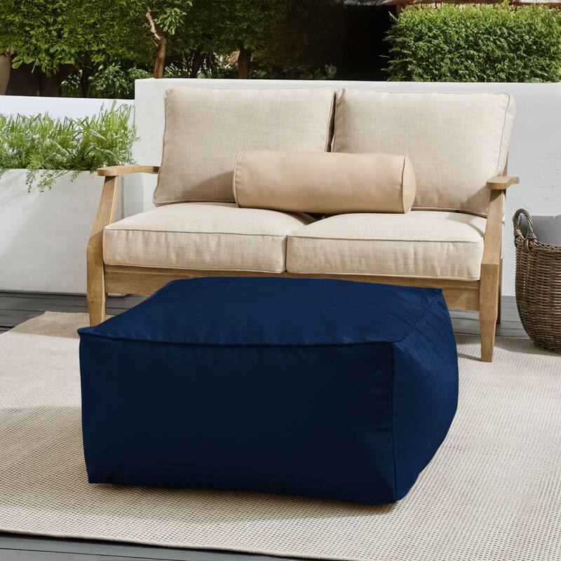 Sorra Home Sunbrella Outdoor Corded Solid Bean Pouf - Canvas Navy
