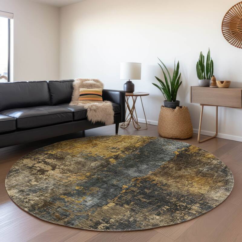 Machine Washable Indoor/ Outdoor Abstract Contemporary Chantille Rug - Gray - 8' x 8'