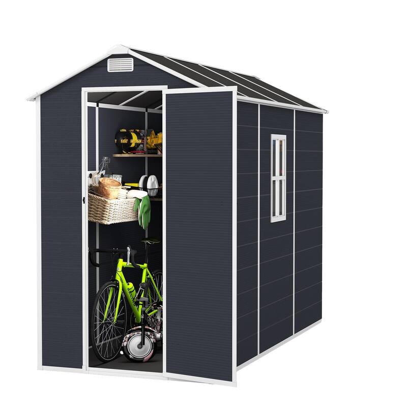 4*8ft Resin Storage Shed, High Quality Pp Material, Waterproof, Rust And Uv Proof, Large Storage Space, 12mm Thick Pp Board