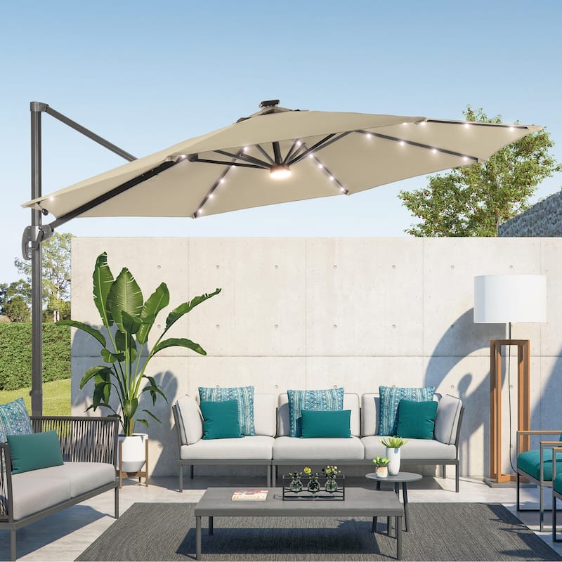 BONOSUKI 11FT LED Cantilever Patio Umbrella Angle Adjustment