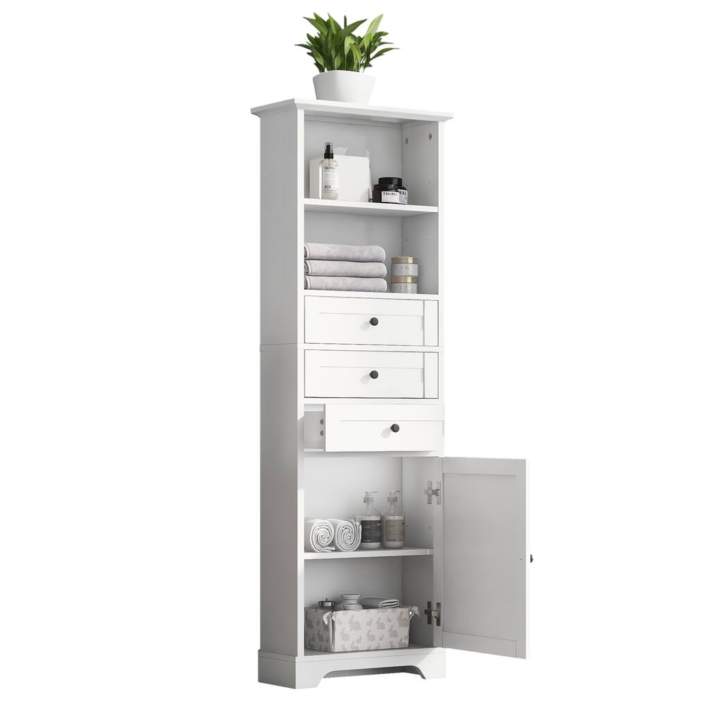 Kitchen Pantry Storage Cabinet w/ Drawers & Adjustable Shelves, White