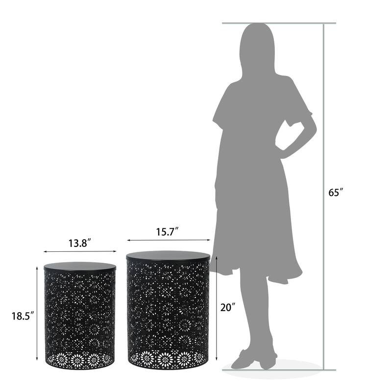 Adeco Set of 2 Round Metal Nesting Side End Tables Set - set of 2