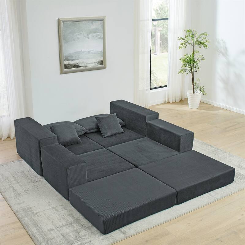 Modular Cloud Sectional Couch, Modern Upholstered L-Shaped Sofa with Removable Ottoman
