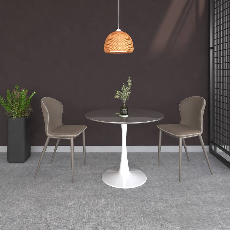 Bristol 35" Round Dining Table with Modern Glass, MDF or Sintered Stone - Sturdy Steel Pedestal Base for Kitchen, Dining, Cafe