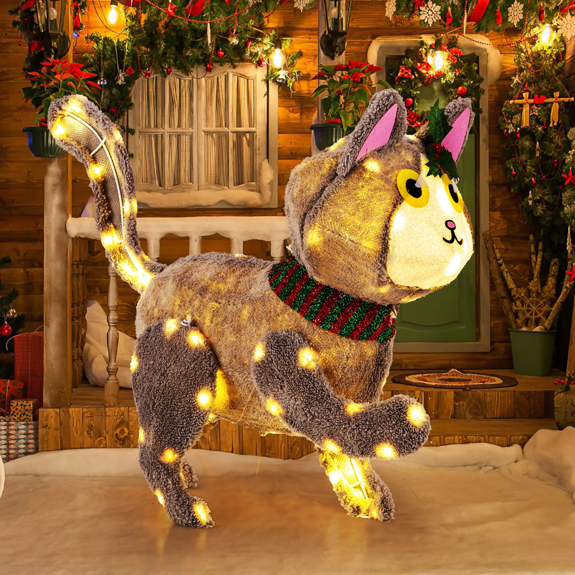 Gymax Lighted Christmas Cat w/ 88 LED Lights 4 Ground Stakes Cable - Multi  - See Details - Bed Bath \u0026 Beyond - 42226012, image size:2000x2000