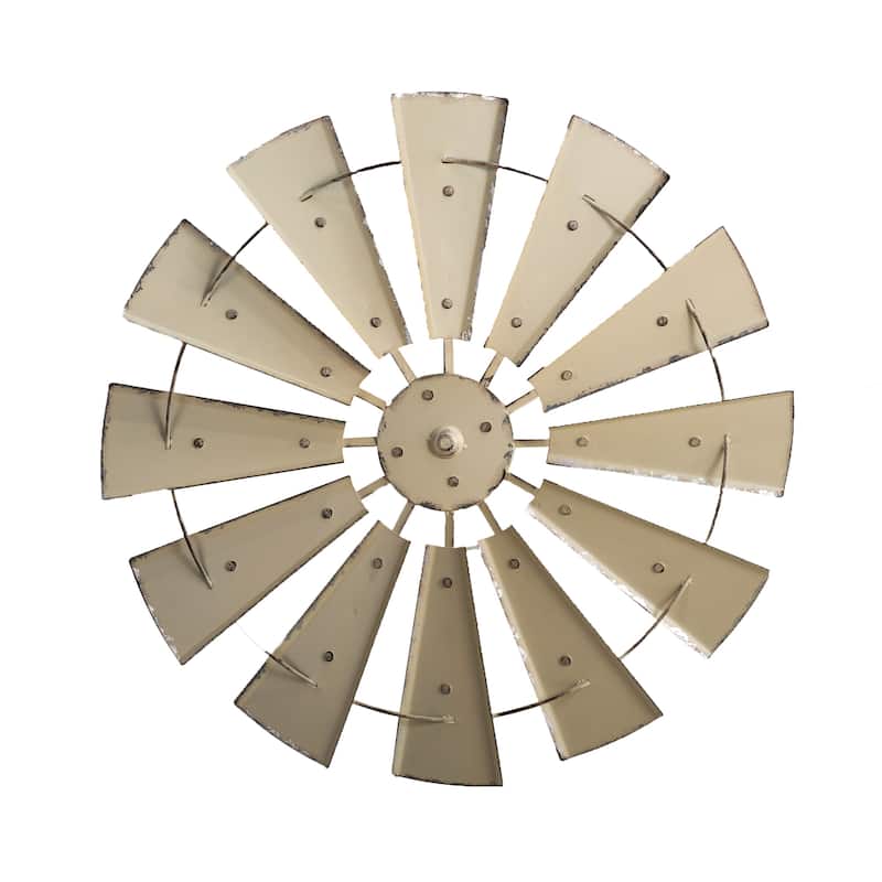 Glitzhome 28.5"D Oversized Farmhouse Metal Wind Spinner Wall Decor - Beige