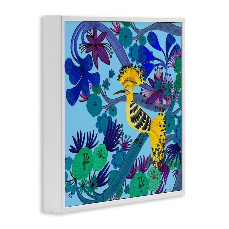 Stupell Whimsical Yellow Bird & Flowers Framed Giclee Art Design By Kay Widdowson