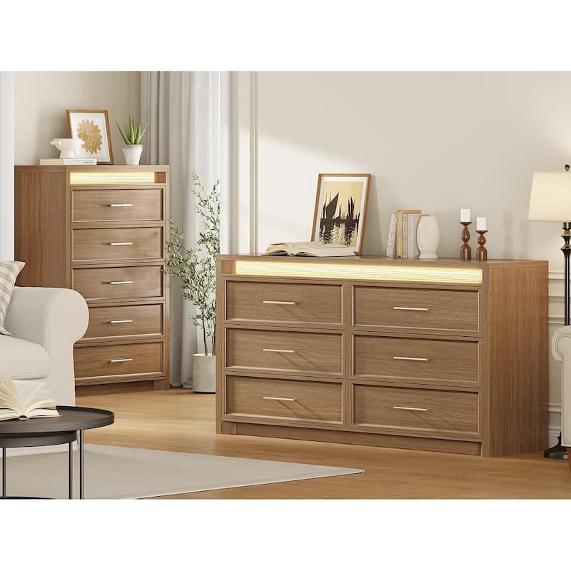 Dresser for Bedroom with Drawers Mid-Century Modern Dresser 3 Color Lights