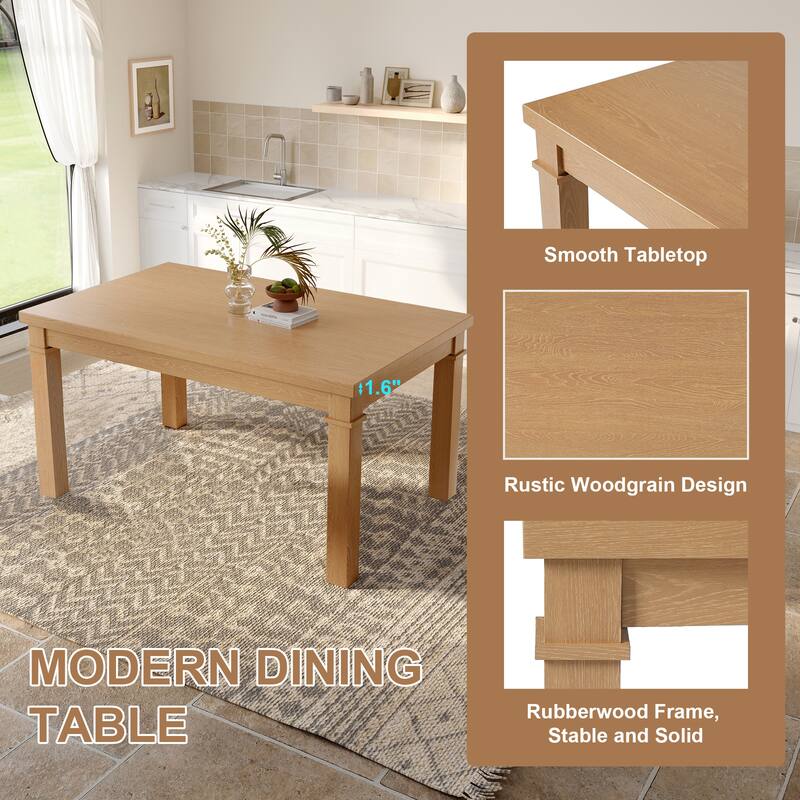 6 Piece Solid Wood Dining Table Set with Rectangle Dining Table, 4 Upholstered Chairs and 1 Bench for Dining Room