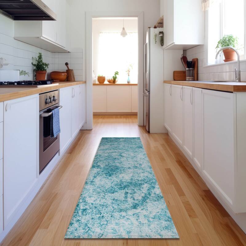 Premium Washable Super Soft Solid Abstract Mayfield Rug - Teal - 2' 3" x 7' 6" - Runner