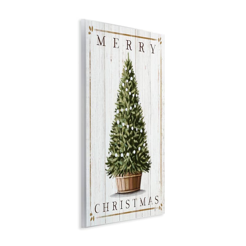 Stupell Merry Christmas Country Farm Tree Rustic Pattern Wood Wall Art