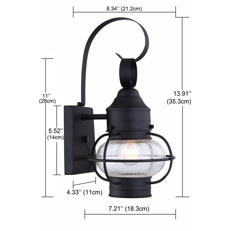 14-in H Outside Porch Light in Matte Black Finish with Clear Seeded Glass