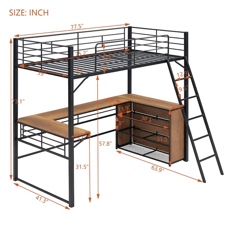 Metal Loft Bed with Desk