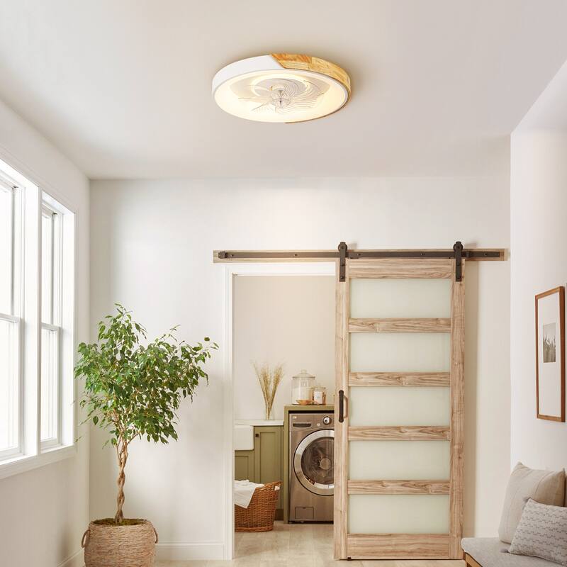19 in. Modern White Circle Color-Changing Integrated LED Flush Mount Ceiling Fans Light With Remote Control for Bedroom