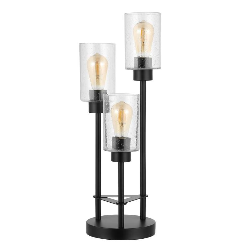 Juliana Modern 20.5" 3-Light Iron/Seeded Glass Modern Industrial LED Table Lamp, Black by JONATHAN Y - 1 Bulb
