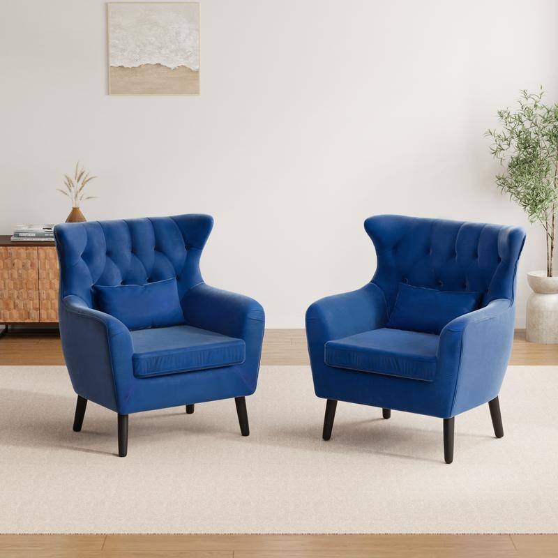 Tuft Velvet Living Room Thick Cushion Accent Chair (Set of 2) - Navy Velvet