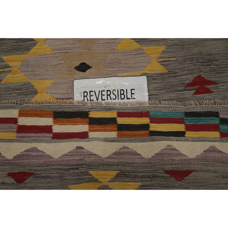 Hand Woven Oriental 100% Wool Carpet Southwestern Tribal Greys & Charcoal Kilim Area Rug - 7' 10'' X 4' 10''