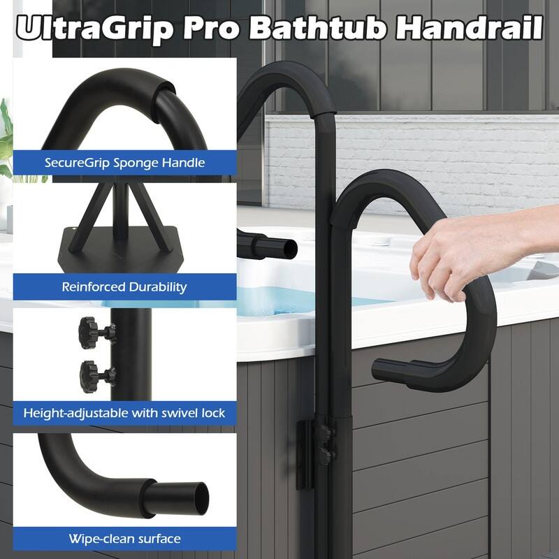 Domi Hot Tub Handrail, Aluminum Spa Hand Rail with 44"-60" Adjustable Height & 360° Swivel, Safety Side Handrails