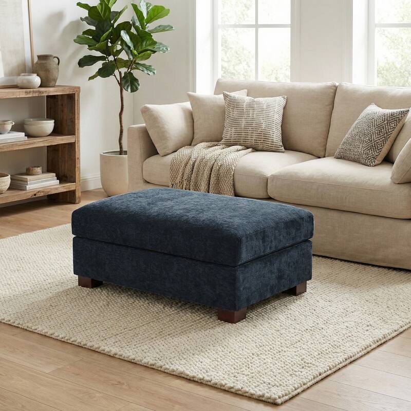 Oversized Chenille Modular Ottoman With Cushioned Top