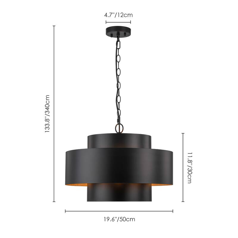 7-Light Modern Vintage Black Oversized Gold Leaf Drum Pendant Light/Kitchen Island Lighting - 19.6 in. W x 11.8 in. H