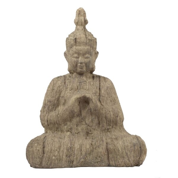 17" Beige Vintage Distressed Buddha Idol Figurine Statue - N/A