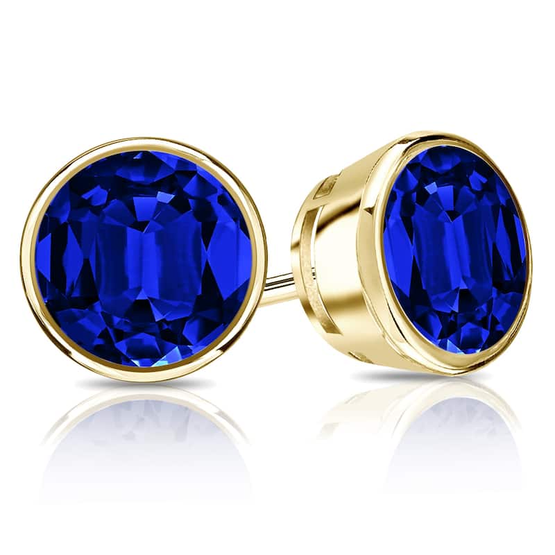 Auriya 14k Gold Lab Grown Gemstone Blue Sapphire Stud Earrings Round 0.25 to 5.00 ct. tw. Bezel Push-Back
