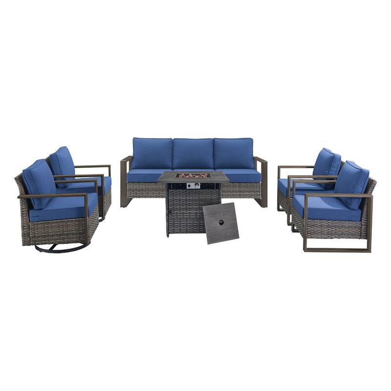 Pocassy Outdoor Fire Pit Table with 3-Seat Sofa Chairs Furniture Set